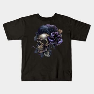 Skull Violet Leaf Hair Style Kids T-Shirt